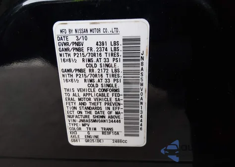 2010 Nissan Rogue S from USA, damaged, VIN JN8AS5MV0AW134446